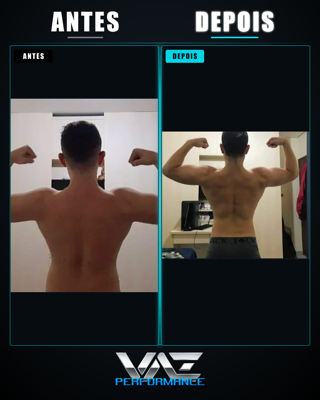 Transformação aluno 1 — antes e depois Vaz Performance